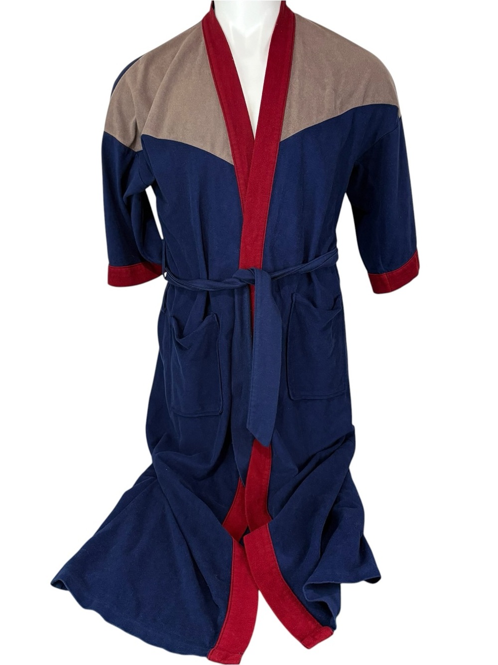 VTG MONTGOMERY WARD Mens OS Lounge Bathrobe Blue Color Block Robe (708)